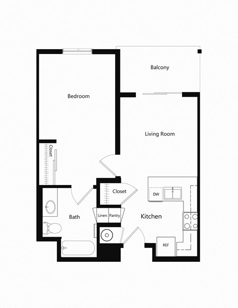 One Bedroom Floor Plan at Ventana Senior Apartments in Fullerton CA